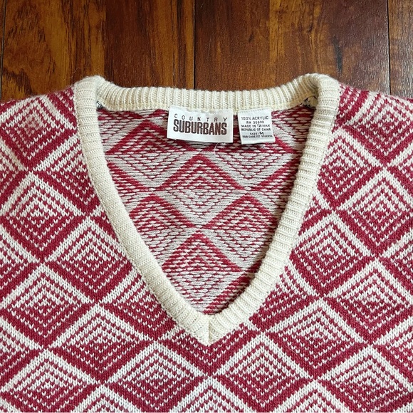 Vintage Country Suburbans Geometric Pattern V-Neck Sweater - Picture 4 of 6